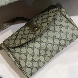 Gucci Beige and Brown Monogram Clutch